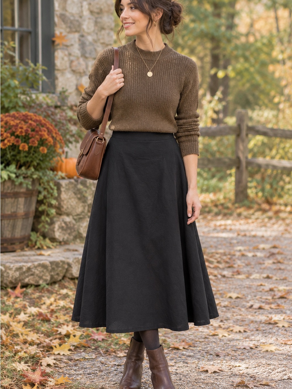 Muji Black Midi A-Line Skirt M